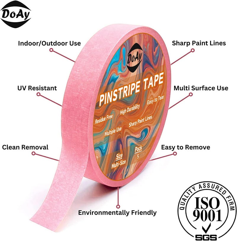 DOAY 5 Rolls Pinstripe Tape - Masking Tape 1/16", 1/8", 1/4", 1/2", 3/4" - Thin Painters Masking Automotive Tape for DIY, Car, Auto, Paint, Art, Tumblers (Pink) - Image 2